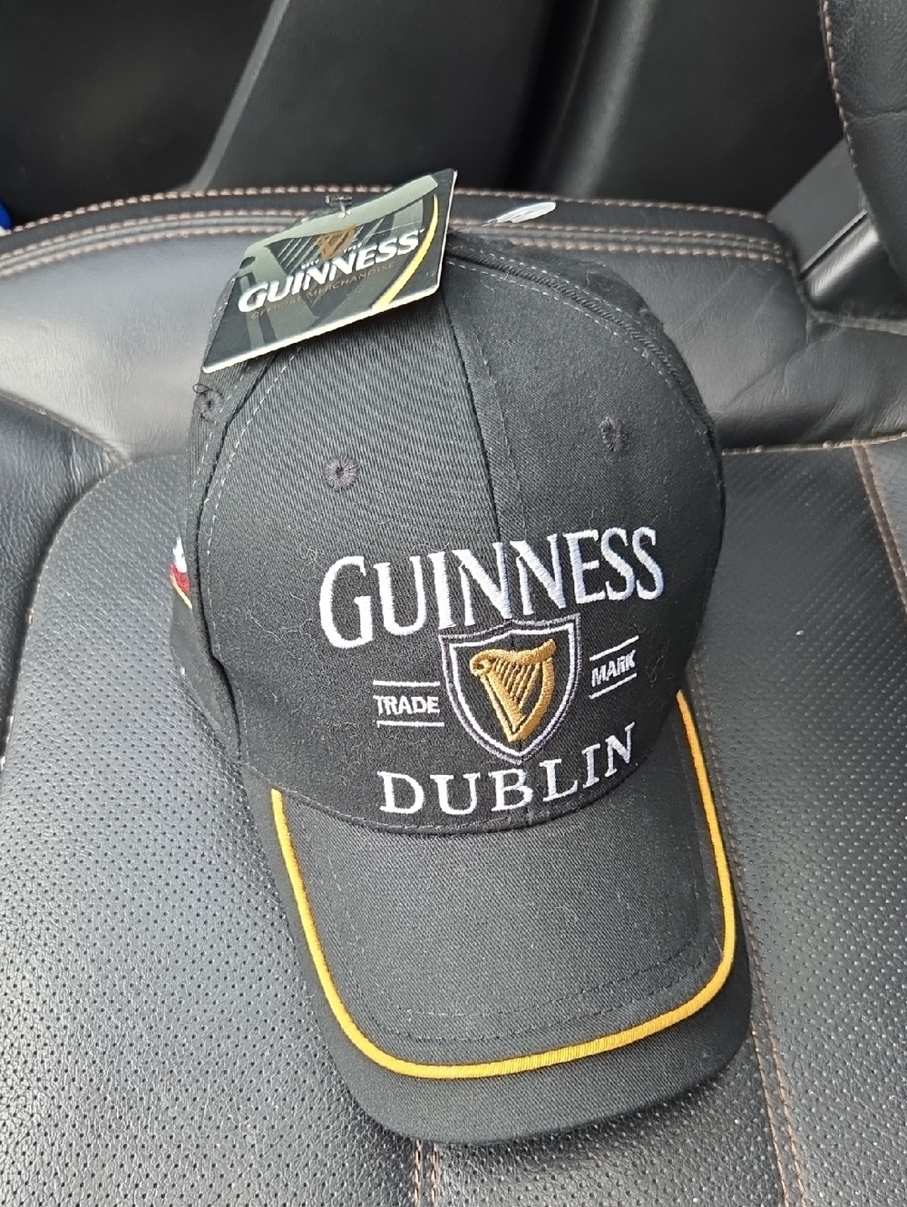 NEW WITH TAGS Guinness Black Cap with Gold Trim and Embroidered Harp